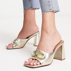 ❗️Final Sale❗️ASOS Gold Buckle Heeled Mules